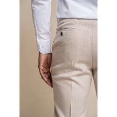 Caridi - Pantalon de mariage beige en tweed pour homme