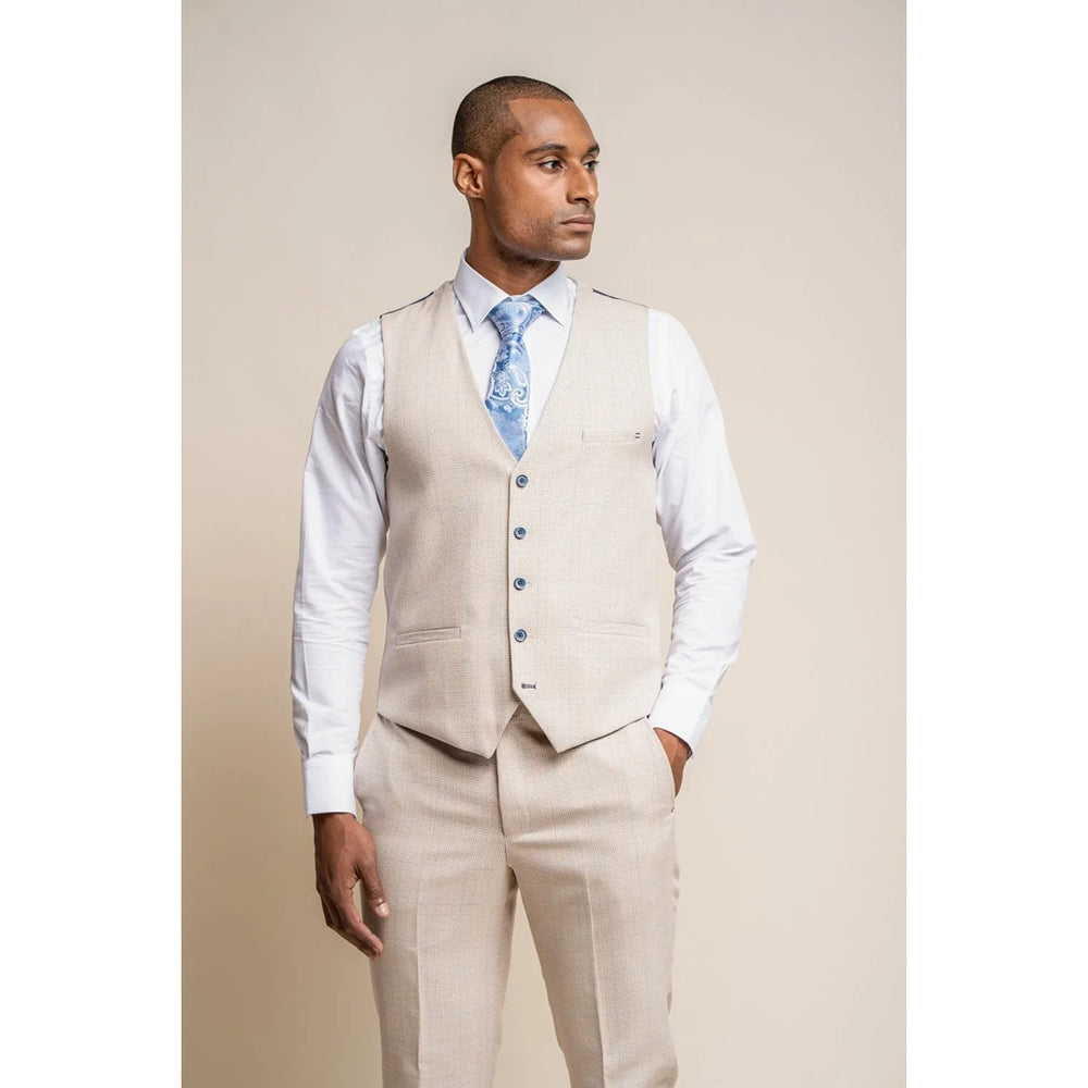 Caridi - Men's Tweed Beige Wedding Waistcoat