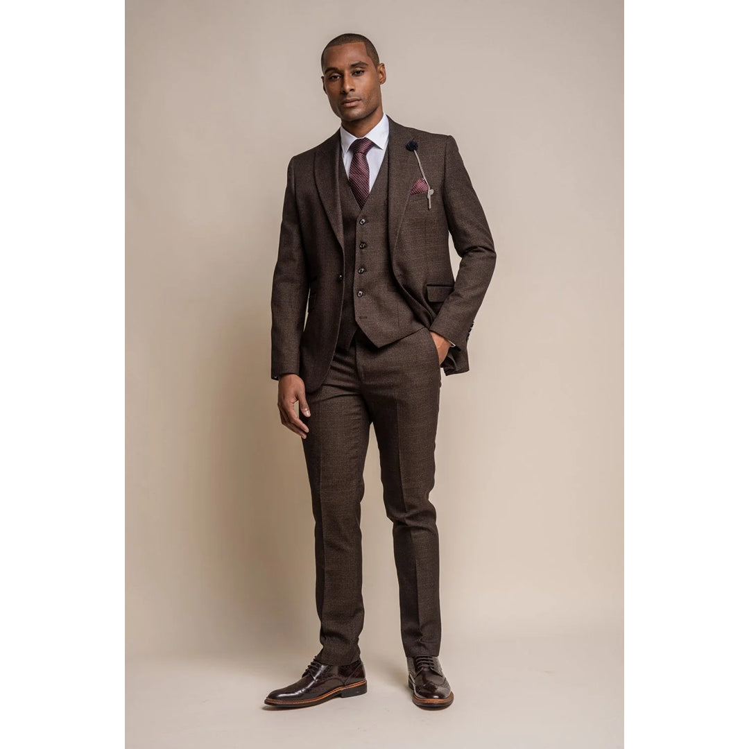 Caridi - Men's Brown Tweed Blazer Waistcoat and Trousers