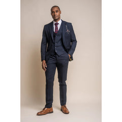 Caridi - Blazer Gilet e Pantaloni Blu Scuro in Tweed da Uomo