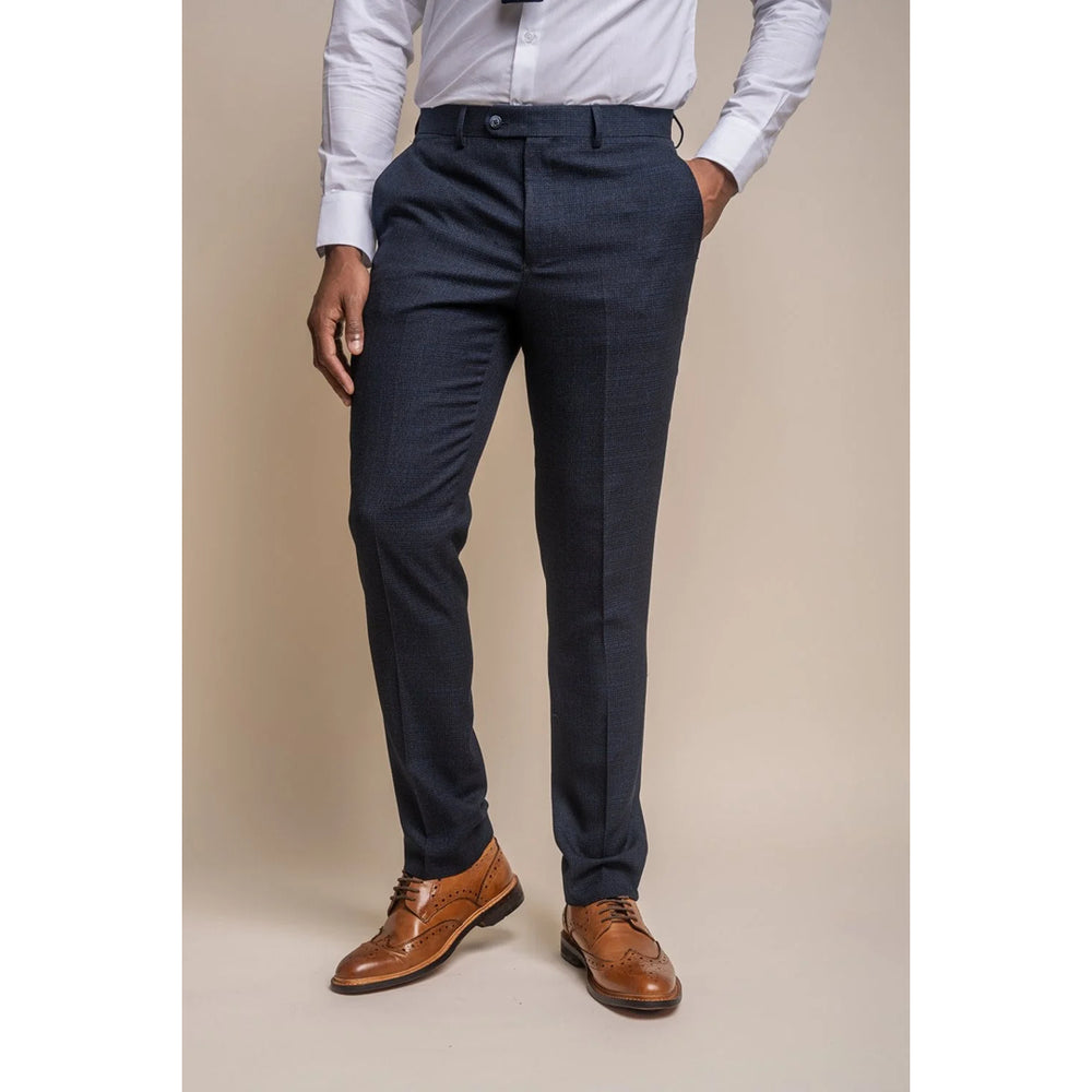 Caridi - Pantaloni da Uomo in Tweed Blu Scuro