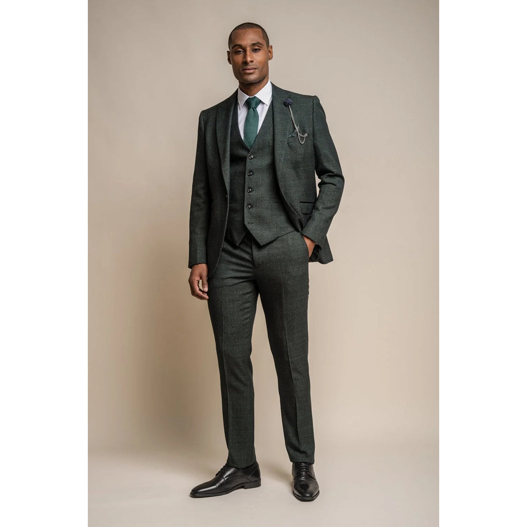 Caridi - Men's Tweed Olive Blazer Waistcoat and Trousers