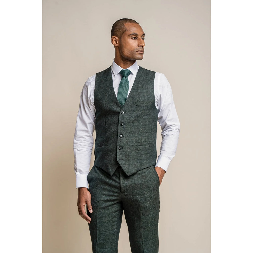 Caridi - Men's Olive Green Tweed Waistcoat