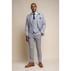 Caridi - Men's Check Light Blue Blazer Waistcoat and Trousers