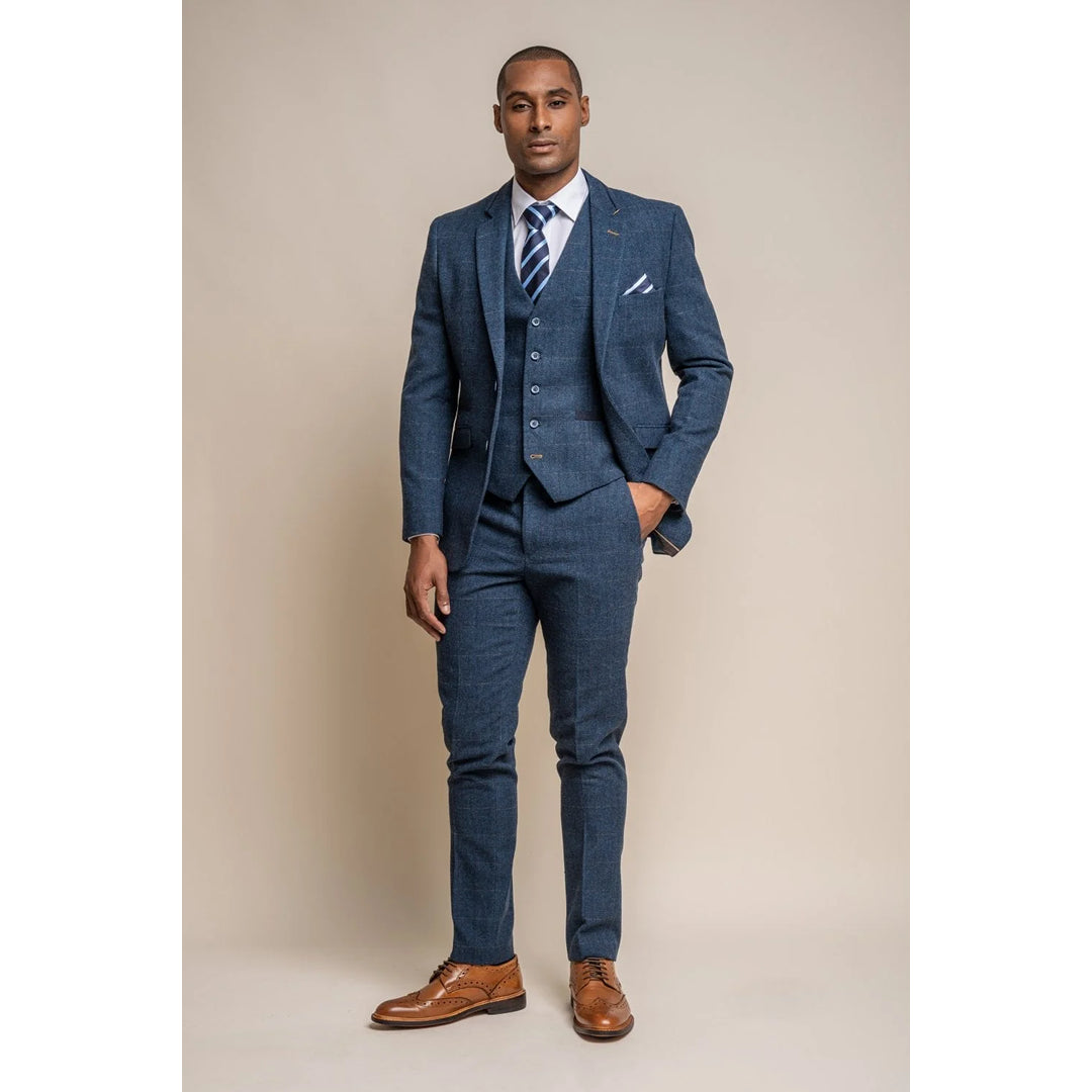 Carnegi - Men's Navy Blue Blazer Waistcoat and Trousers
