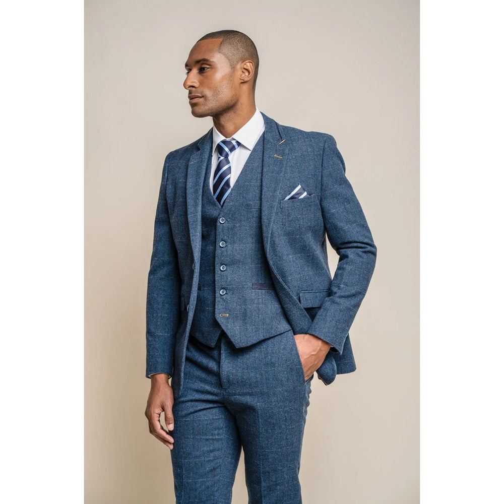 Carnegi - Blazer en tweed à carreaux bleu marine pour hommes