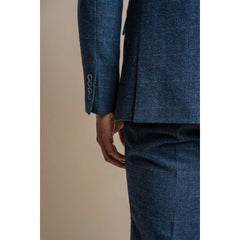 Carnegi - Blazer in Tweed a Scacchi Blu Scuro da Uomo
