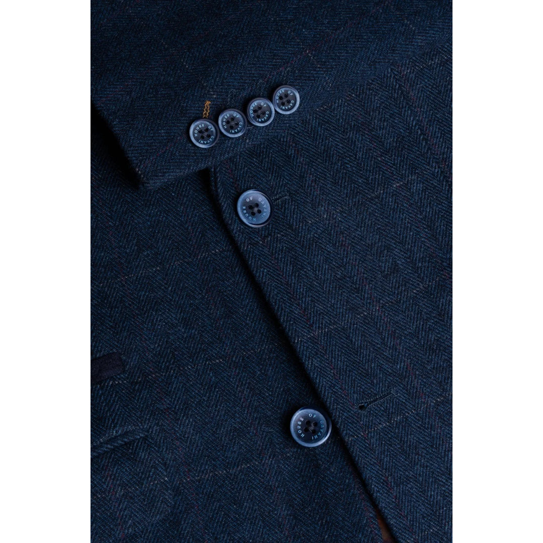Carnegi - Blazer in Tweed a Scacchi Blu Scuro da Uomo