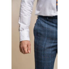 Cody - Men's Navy Blue Check Trousers