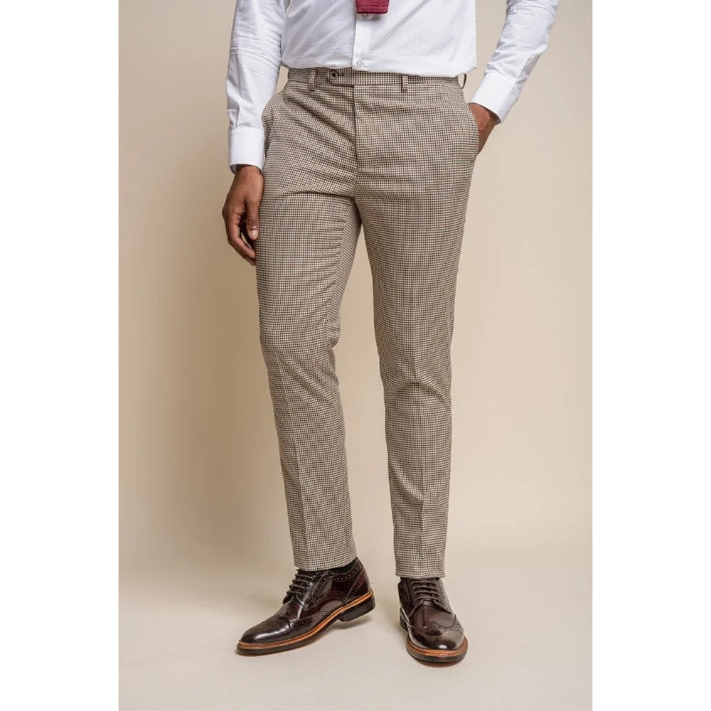 Elwood - Men's Beige Check Houndstooth Trousers