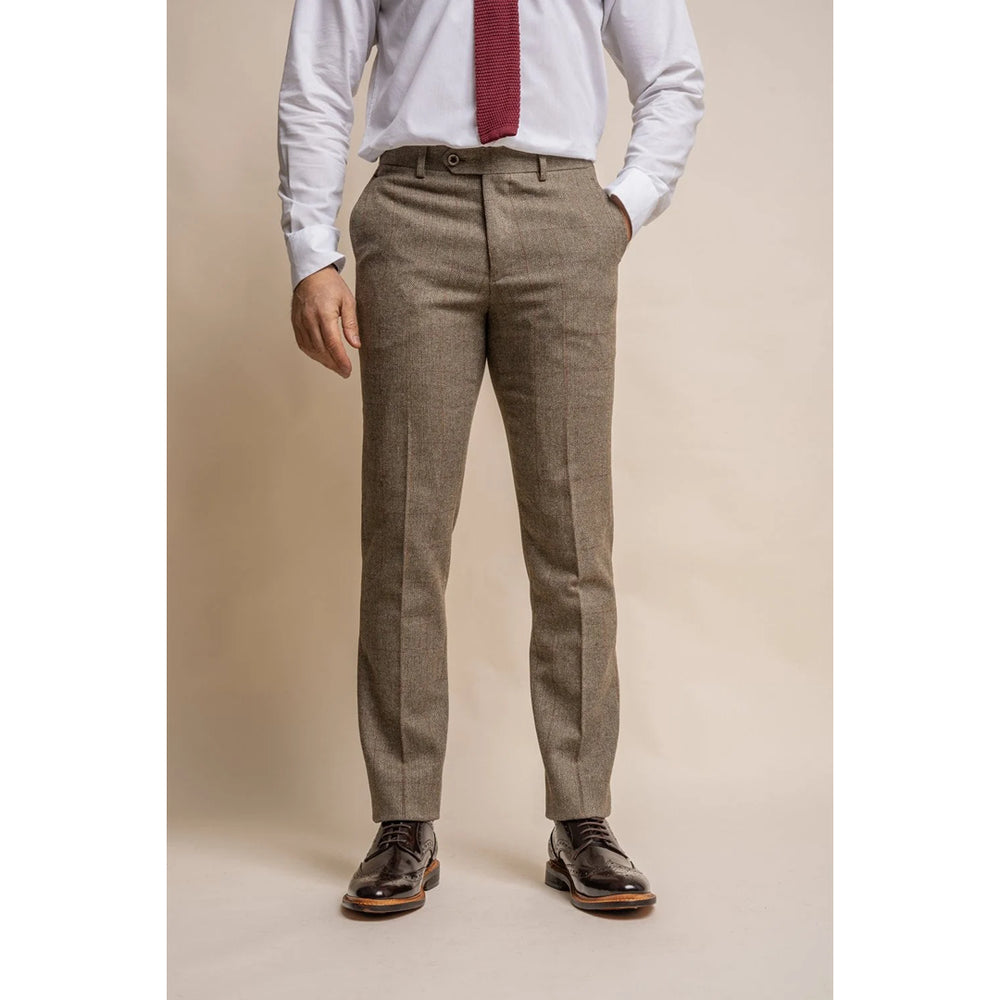 Gaston - pantalones de chequeo de oliva para hombres tweed
