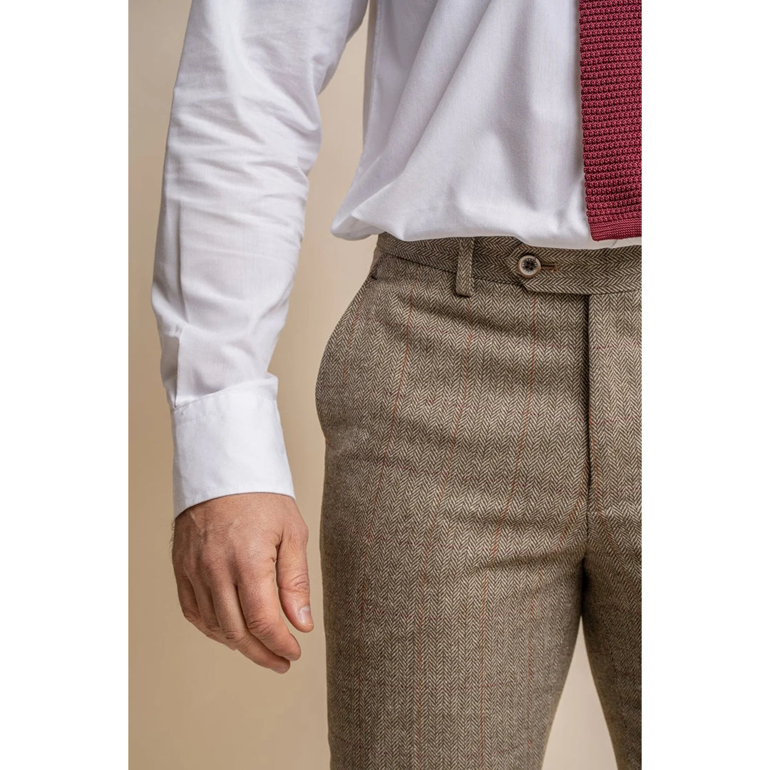 Gaston - Men's Tweed Olive Check Trousers