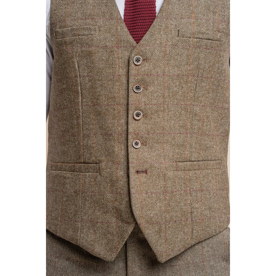 Gaston - Men's Tweed Olive Check Waistcoat