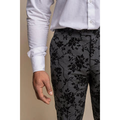 Georgi - Men's Black Floral Trousers