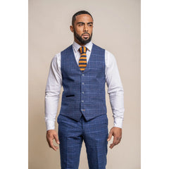 Kaiser - Gilet bleu à carreaux en tweed pour hommes