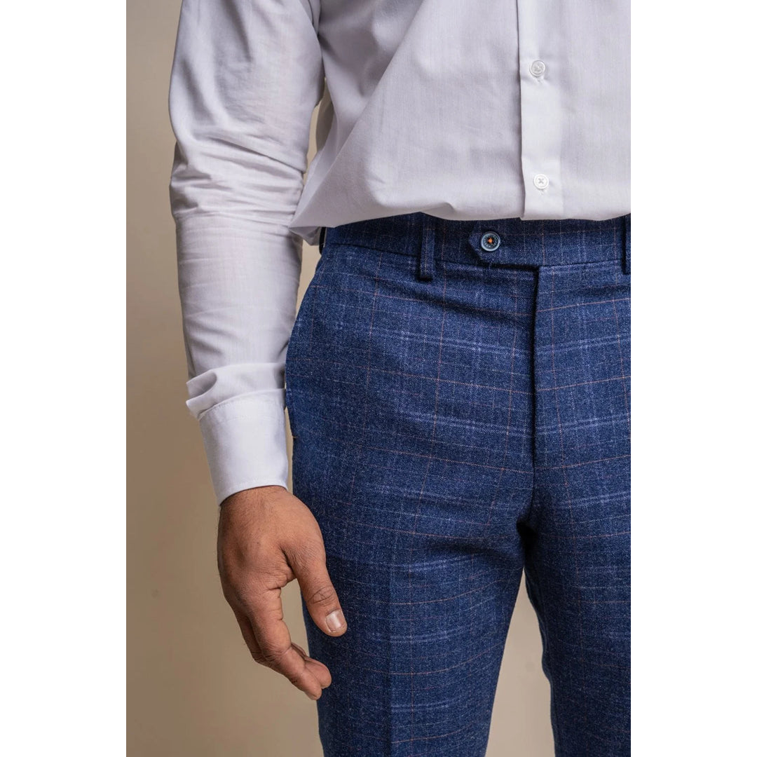 Kaiser - Men's Men's Tweed Check Blue Trousers