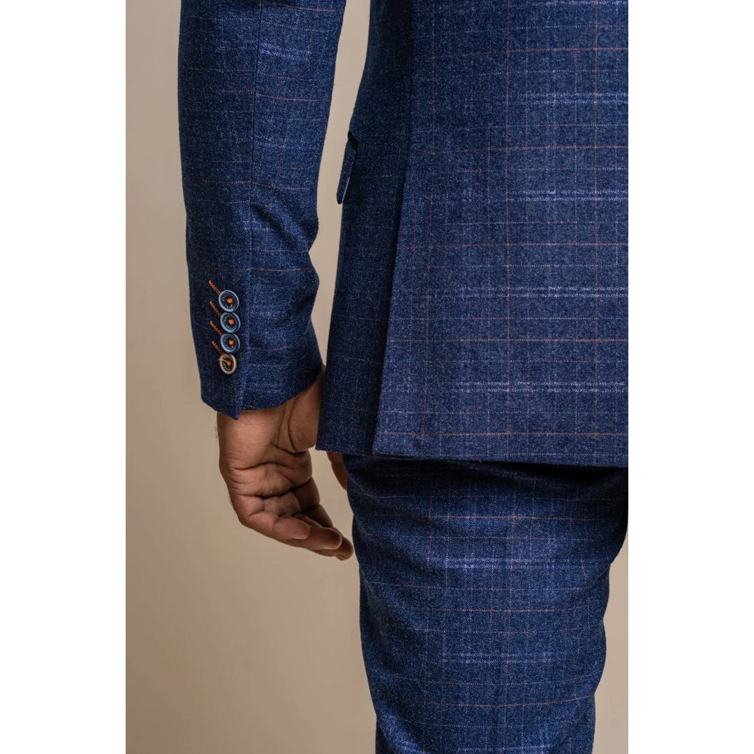 Kaiser - Blazer Blu a Scacchi in Tweed da Uomo