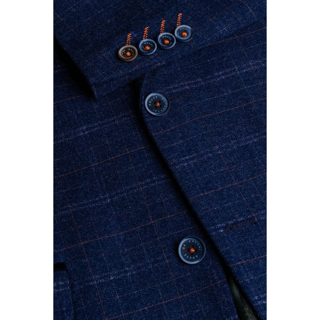 Kaiser - Blazer Blu a Scacchi in Tweed da Uomo