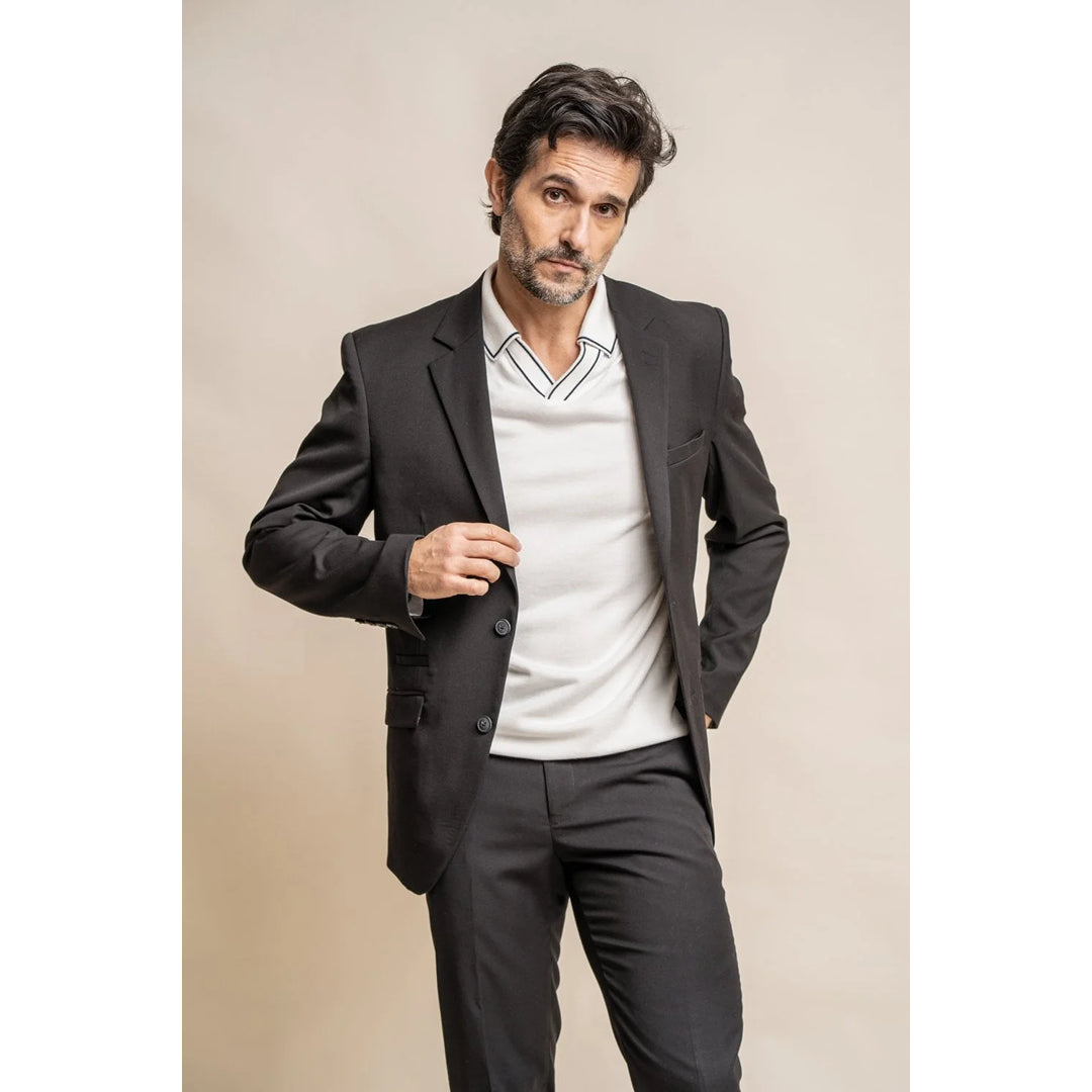 Cavani Marco Blazer classique slim noir uni pour homme TruClothing