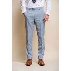 Pantalon pour homme lin estival bleu clair coupe ajustée style classique mariages soirées