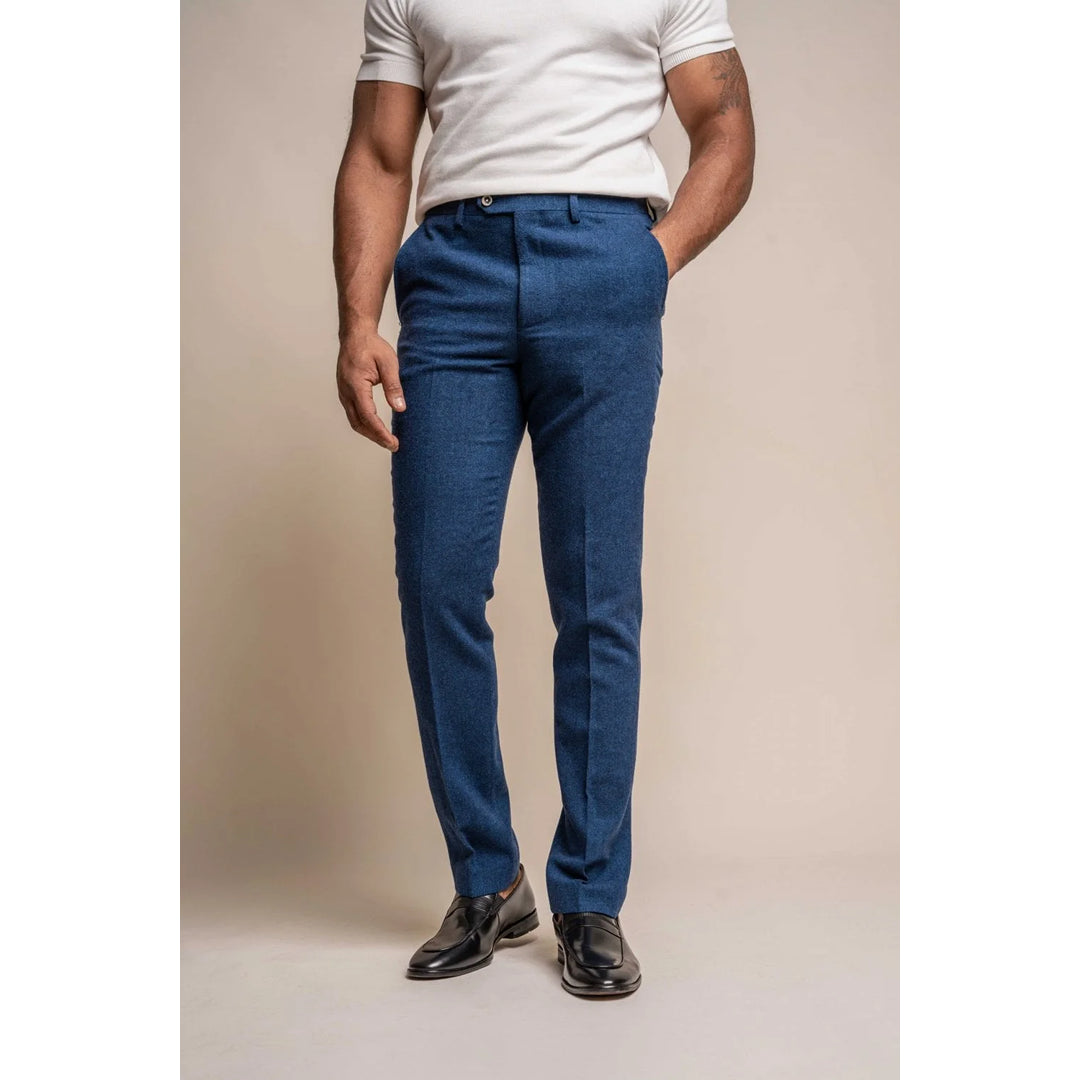 Orson - Pantaloni Classici in Tweed Blu da Uomo