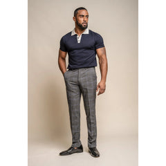 Power - Men's Grey Check Slim Fit Trousers