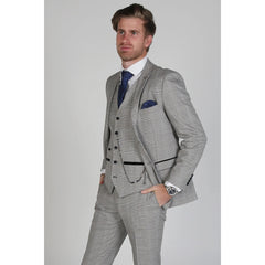 Hugo - Men's Check Grey Blazer Waistcoat and Trousers