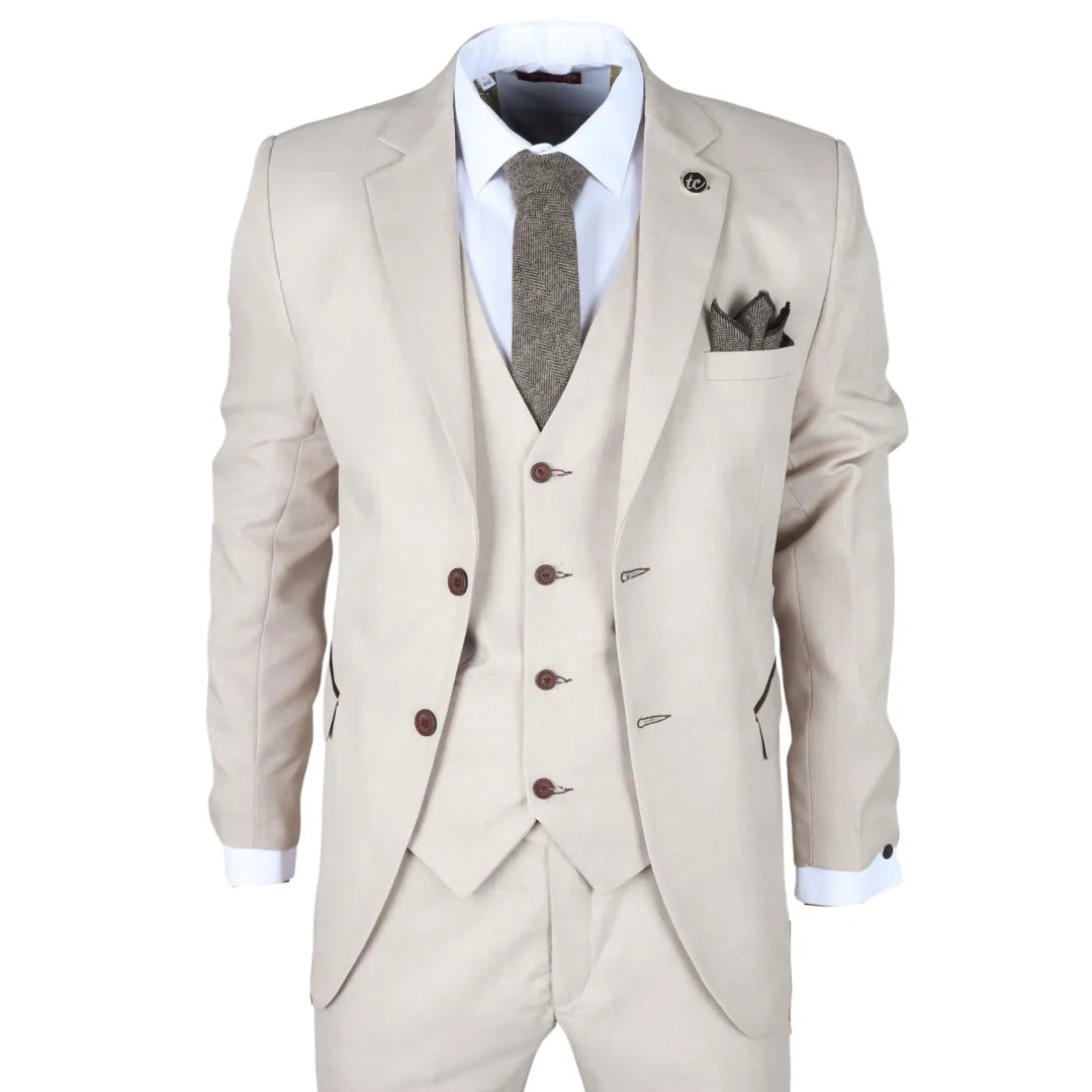 IM04 - Men's Beige 3 Piece Tailored Fit Wedding Suit - TruClothing.com - 1
