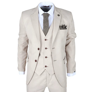 IM04 - Men's Beige 3 Piece Tailored Fit Wedding Suit - TruClothing.com - 1