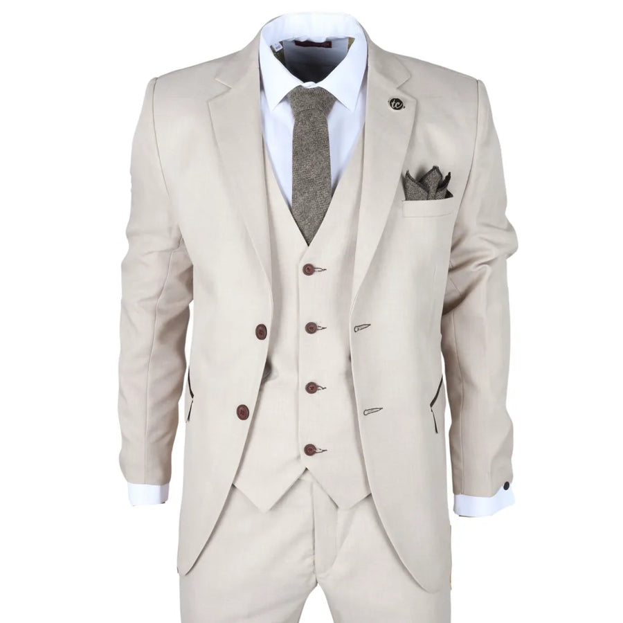 IM04 - Men's Beige 3 Piece Tailored Fit Wedding Suit - TruClothing.com - 1