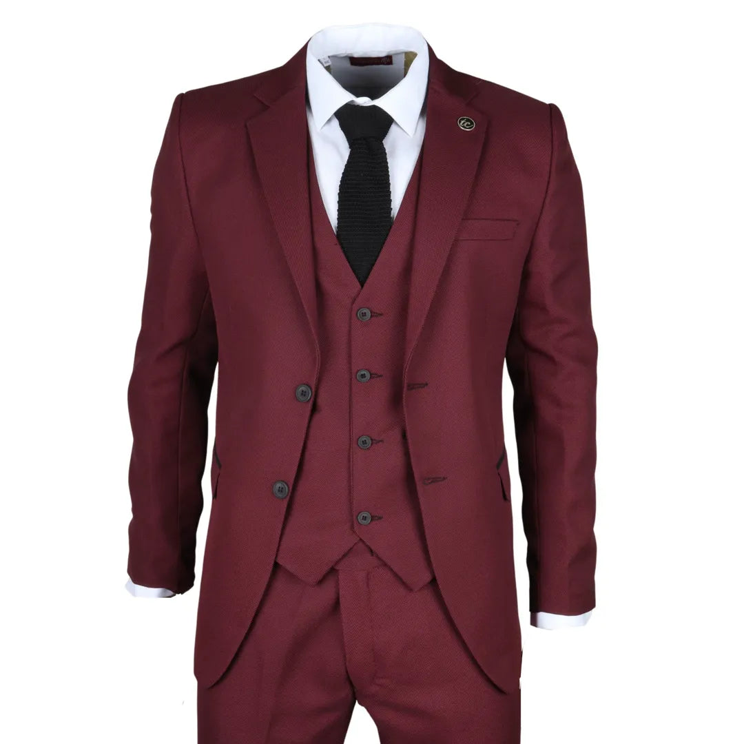 IM09 - Men's 3 Piece Burgundy Classic Suit - TruClothing.com - 1