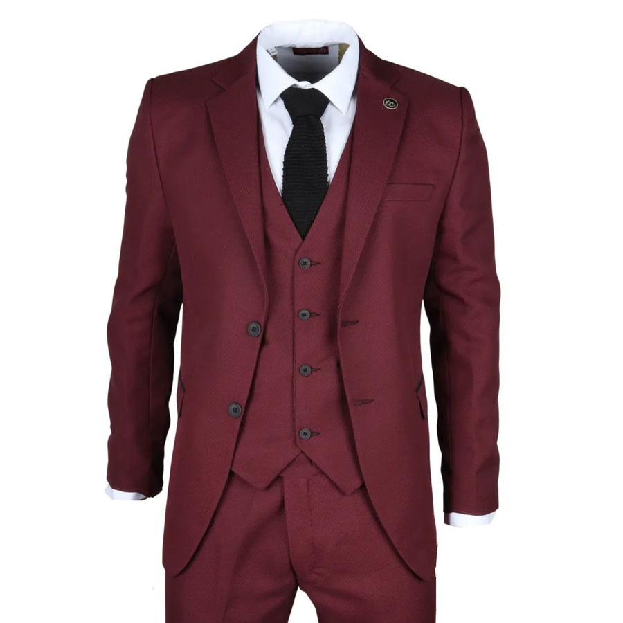 IM09 - Men's 3 Piece Burgundy Classic Suit - TruClothing.com - 1
