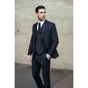 Abito Nero da Uomo 3 Pezzi Classici Su Misura Vintage Ufficio Funerale Matrimonio - TruClothing.com - 2