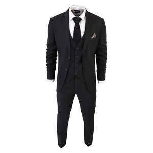 Abito Nero da Uomo 3 Pezzi Classici Su Misura Vintage Ufficio Funerale Matrimonio - TruClothing.com - 3