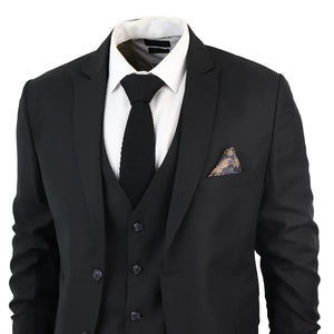 Abito Nero da Uomo 3 Pezzi Classici Su Misura Vintage Ufficio Funerale Matrimonio - TruClothing.com - 4