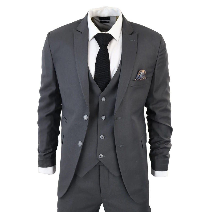 IM1 Traje clásico de 3 piezas color carbón liso para hombre - TruClothing.com - 1