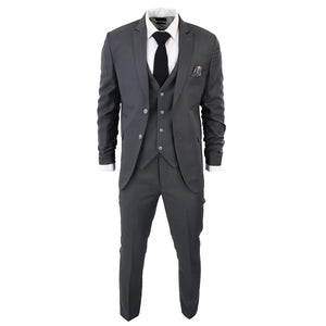 Abito da Uomo 3 Pezzi Grigio Scuro di Ballo di Fine Anno Ufficio Matrimonio - TruClothing.com - 2