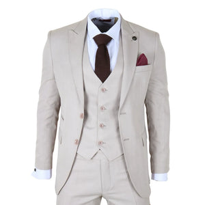 IM1 - Traje clásico liso crema de 3 piezas para hombre - TruClothing.com - 1