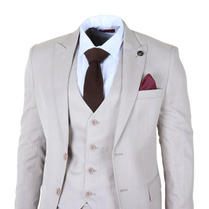 IM1 - Traje clásico liso crema de 3 piezas para hombre - TruClothing.com - 4