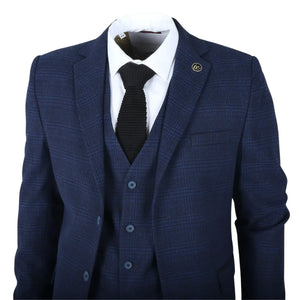 IM10 - Granatowy 3-częściowy garnitur męski w kratę - TruClothing.com - 3