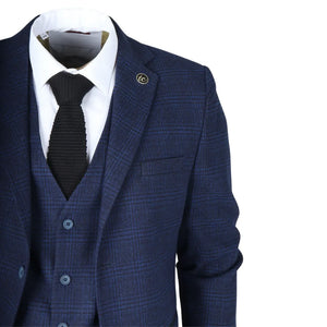 IM10 - Granatowy 3-częściowy garnitur męski w kratę - TruClothing.com - 4