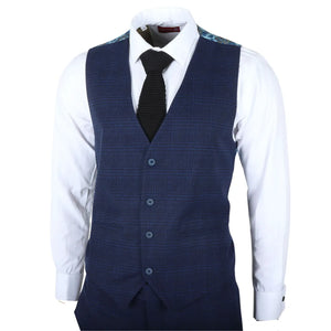 IM10 - Granatowy 3-częściowy garnitur męski w kratę - TruClothing.com - 5
