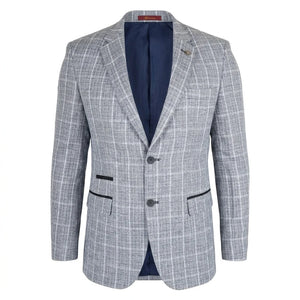 IM11 - Karierter Slim Fit Zweiknopf-Herrenblazer - Blau - TruClothing.com - 1