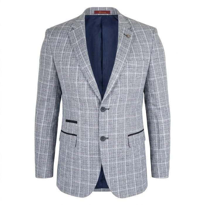 IM11 - Men's Check Slim Fit Two-Button Blazer - Blue - TruClothing.com - 1