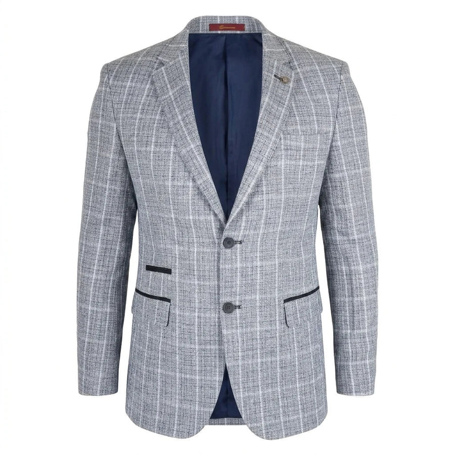 IM11 - Męska marynarka Slim Fit na dwa guziki w kratę - Niebieski - TruClothing.com - 1