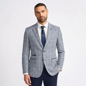 IM11 - Karierter Slim Fit Zweiknopf-Herrenblazer - Blau - TruClothing.com - 3