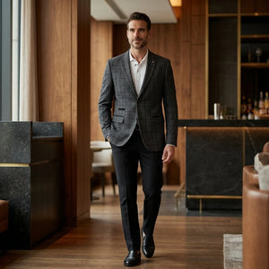 IM11 - Karierter Slim Fit Zweiknopf-Herrenblazer - Dunkelgrau - TruClothing.com - 14