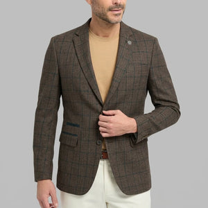 IM11 - Karierter Slim Fit Zweiknopf-Herrenblazer - Dunkelbraun - TruClothing.com - 11