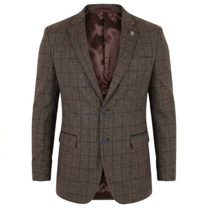 IM11 - Karierter Slim Fit Zweiknopf-Herrenblazer - Dunkelbraun - TruClothing.com - 9