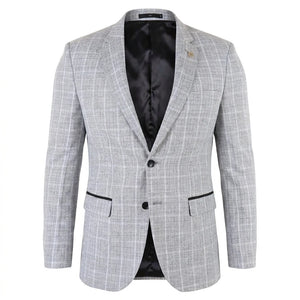 IM11 - Karierter Slim Fit Zweiknopf-Herrenblazer - Grau - TruClothing.com - 5